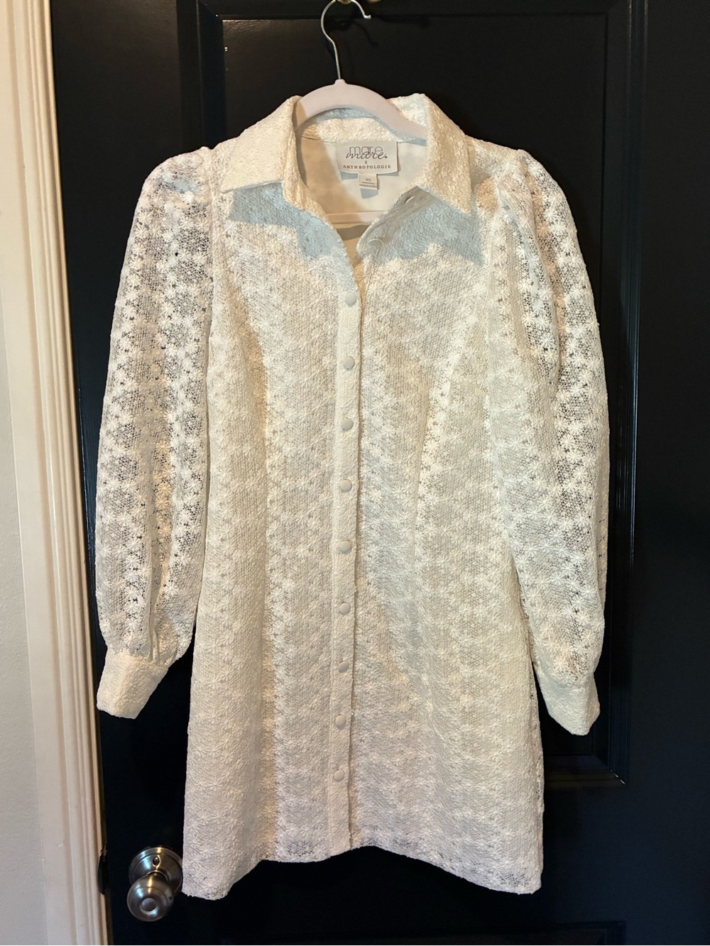 Anthropology, Mare Mare Ivory Lace Button-Front Long Sleeve Dress
